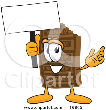 Clipart Picture of a Chocolate Candy Bar Mascot Cartoon Character Holding a Blank Sign by Mascot Junction