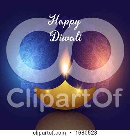 Diwali Background with Oil Lamp on Decorative Mandala Design by KJ Pargeter