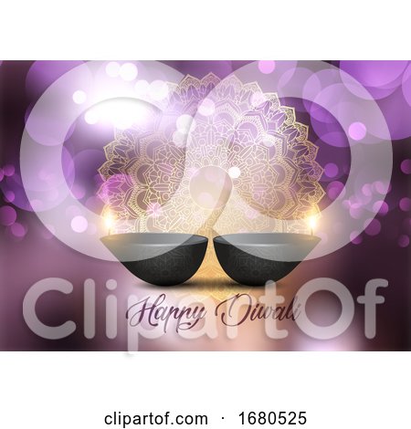 Diwali Background with Lamps and Bokeh Lights Design by KJ Pargeter