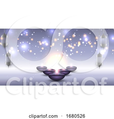 Diwali Banner with Hanging Lanterns and Oil Lamps by KJ Pargeter