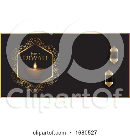 Decorative Banner Design for Diwali with Indian Lamps by KJ Pargeter