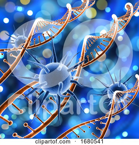 3D Medical Background with Virus Cells on DNA Strands by KJ Pargeter