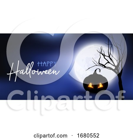 Halloween Banner with Spooky Pumpkin Against Moonlit Sky by KJ Pargeter