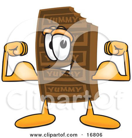 Clipart Picture of a Chocolate Candy Bar Mascot Cartoon Character Flexing His Arm Muscles by Mascot Junction