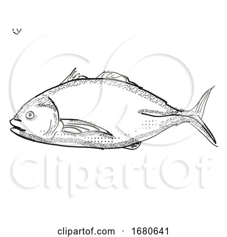 Trevally New Zealand Fish Cartoon Retro Drawing by patrimonio
