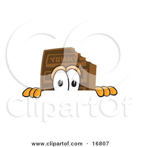 Clipart Picture of a Chocolate Candy Bar Mascot Cartoon Character Peeking Over a Surface by Mascot Junction