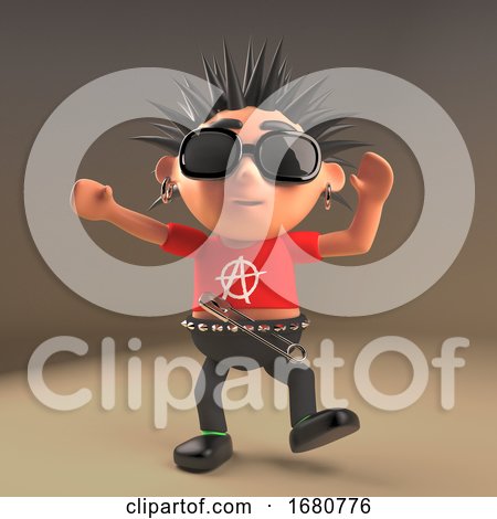 Dancing 3d Cartoon Punk Rocker Character with Spiky Hair, 3d Illustration by Steve Young