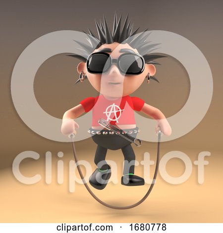 3d Cartoon Punk Rock Teenager with Spiky Hair Skipping with a Skipping Rope, 3d Illustration by Steve Young