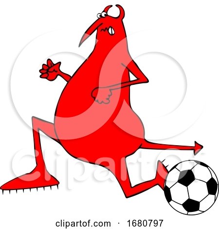 Cartoon Chubby Devil Playing Soccer by djart