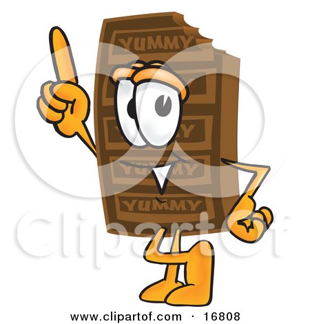 Clipart Picture of a Chocolate Candy Bar Mascot Cartoon Character Pointing Upwards by Toons4Biz