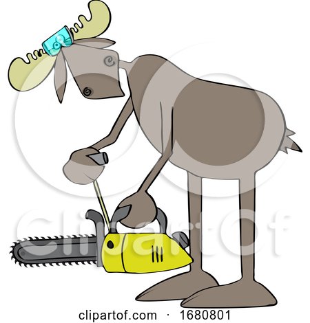 Cartoon Moose Powering up a Chainsaw by djart