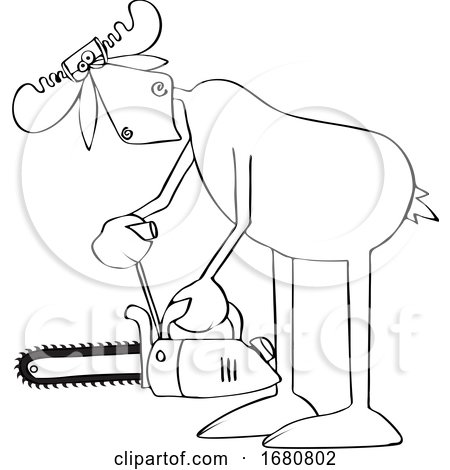 Cartoon Moose Powering up a Chainsaw by djart