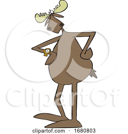Cartoon Moose Looking Impatiently at a Wrist Watch by djart