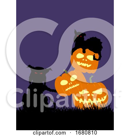 Halloween Cats and Pumpkins Background by elaineitalia