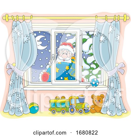 Santa Looking Through a Window by Alex Bannykh