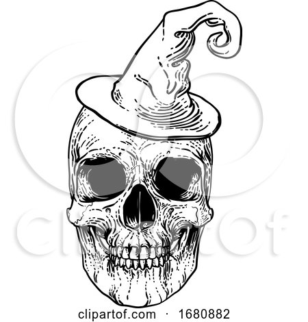 Halloween Witch Hat Skull by AtStockIllustration
