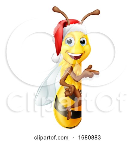 Honey Bumble Bee in Santa Christmas Hat Cartoon by AtStockIllustration