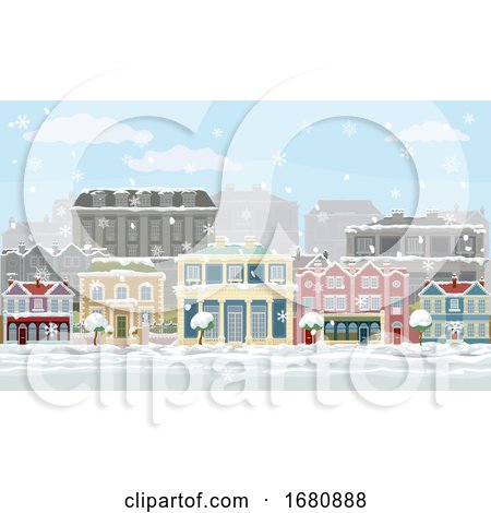 Christmas Snow Houses and Shops Street Scene by AtStockIllustration