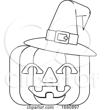 Halloween Witch Hat Pumpkin in Outline by AtStockIllustration