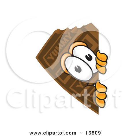 Clipart Picture of a Chocolate Candy Bar Mascot Cartoon Character Peeking Around a Corner by Mascot Junction