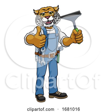 Wildcat Car or Window Cleaner Holding Squeegee by AtStockIllustration
