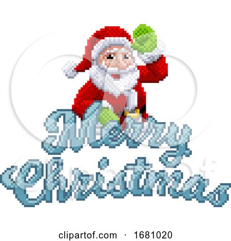 Marry Christmas Santa Claus 8 Bit Game Pixel Art by AtStockIllustration