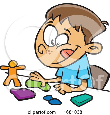 Cartoon Boy Playing with Playdough by toonaday