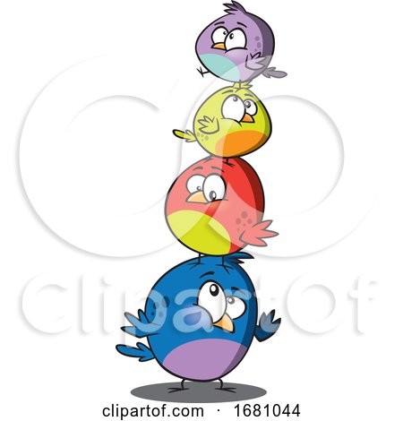 Cartoon Bird Family in a Stack by toonaday