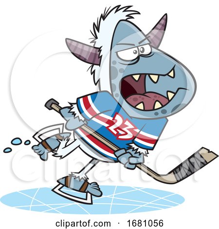 Cartoon Yeti Playing Hockey by toonaday