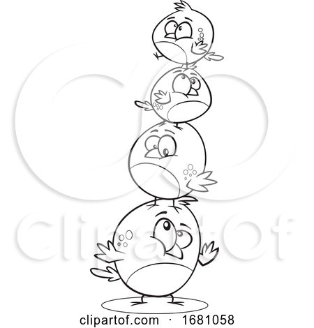 Cartoon Outline Bird Family in a Stack by toonaday