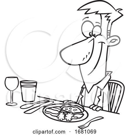 Cartoon Outline Happy Man at a Diner by toonaday
