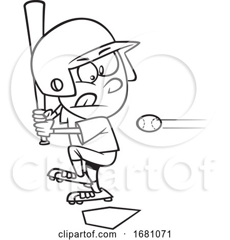 Cartoon Outline Little Leaguer Baseball Boy by toonaday