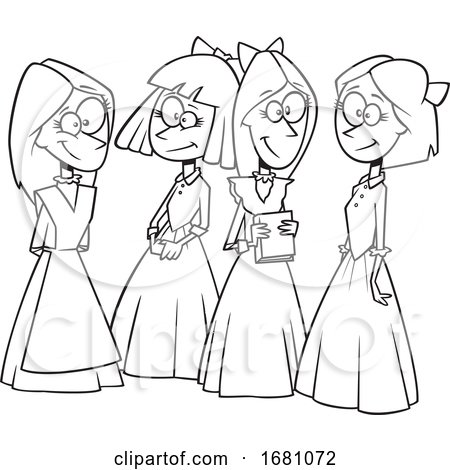 Cartoon Outline Group of the Little Women by toonaday