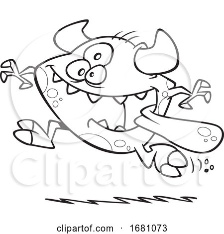 Cartoon Outline Monster Running with Its Tongue Hanging out by toonaday