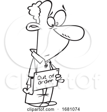 Cartoon Outline Man Holding an out of Order Sign by toonaday