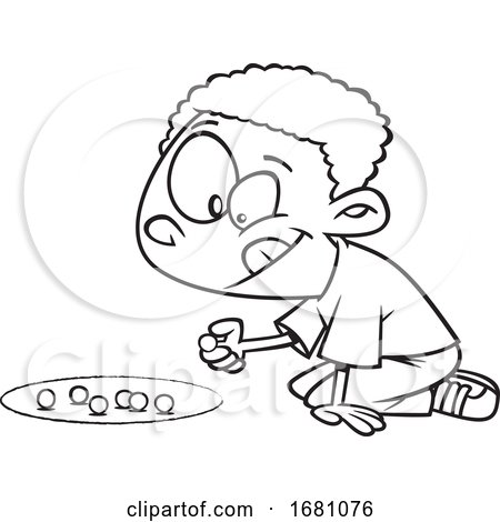 Cartoon Outline Boy Playing with Marbles by toonaday