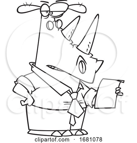Cartoon Outline Business Rhino Reading a Letter by toonaday
