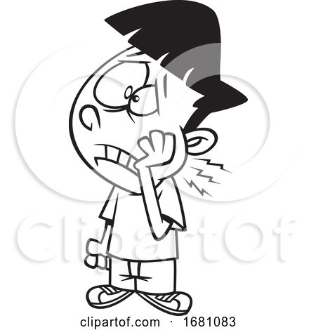 Cartoon Outline Boy with a Tooth Ache by toonaday