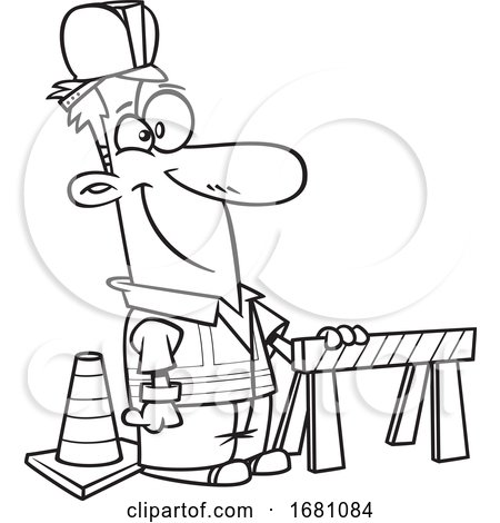 Cartoon Outline Male Construction Worker by toonaday