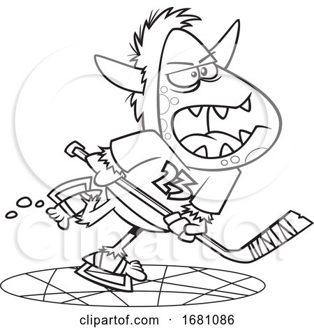 Cartoon Outline Yeti Playing Hockey by toonaday
