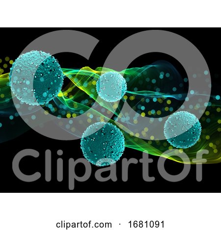 3D Medical Background with Virus Cells on Flowing Waves by KJ Pargeter