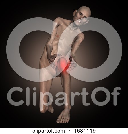 3D Old Thin Man Holding Knee in Pain by KJ Pargeter