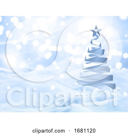 3D Christmas Snow Landscape with Silver Tree by KJ Pargeter