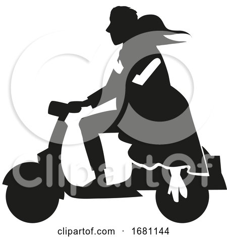 Silhouetted Couple Riding a Scooter by Domenico Condello