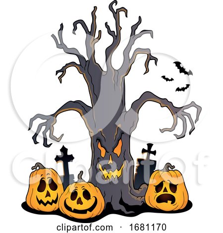 Creepy Tree with Jackolanterns by visekart