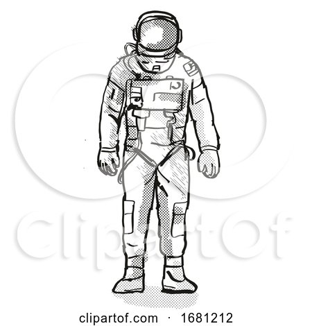Vintage Astronaut or Spaceman Cartoon Retro Drawing by patrimonio