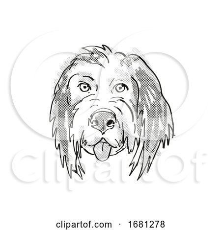 Bernedoodle or Bernese Mountain Poo Dog Breed Cartoon Retro Drawing by patrimonio