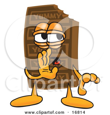 Clipart Picture of a Chocolate Candy Bar Mascot Cartoon Character Whispering and Gossiping by Mascot Junction