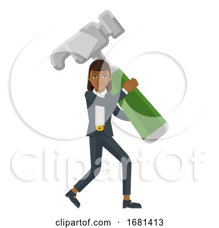 Business Woman Holding Hammer Mascot Concept by AtStockIllustration