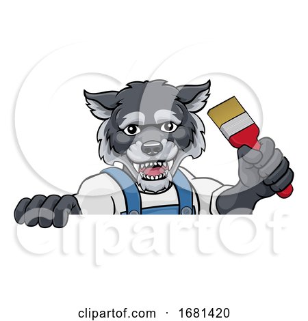 Wolf Painter Decorator Holding Paintbrush by AtStockIllustration